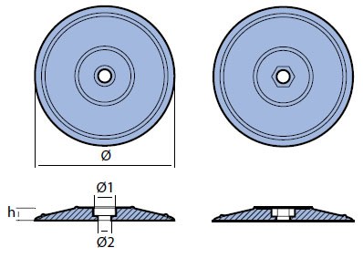 00102E: 90mm Disc Rudder Anode (pair) Technical Drawing