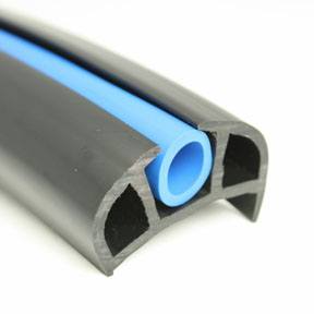 PVC 168 Black Boat Rub Rail Shown Fitted With Blue Insert photo angle