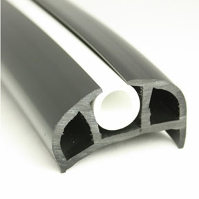 PVC 168 Black Boat Rub Rail Shown Fitted With White Insert photo angle