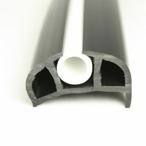PVC 168 Black Boat Rub Rail Shown Fitted With White Insert photo front