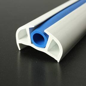 PVC 168 White Boat Rub Rail Shown Fitted With Blue Insert photo angle