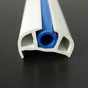 PVC 168 White Boat Rub Rail Shown Fitted With Blue Insert photo front