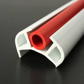PVC 168 White Boat Rub Rail Shown Fitted With Red Insert photo angle