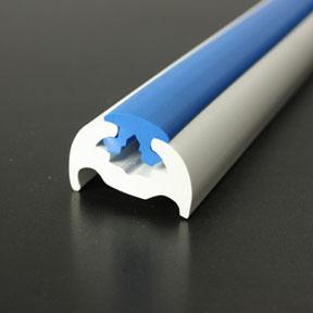 PVC 370 White Boat Rub Rail Shown Fitted With Blue Insert photo angle