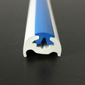 PVC 370 White Boat Rub Rail Shown Fitted With Blue Insert photo front