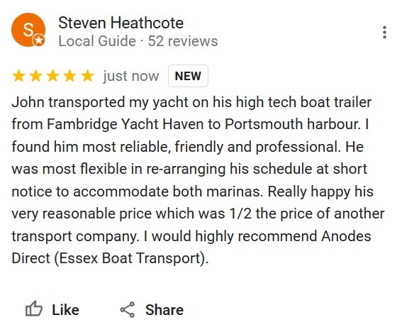 Essex Boat Transport Google review